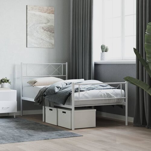 vidaXL Metalni okvir kreveta uzglavlje i podnožje bijeli 100x200 cm Cene