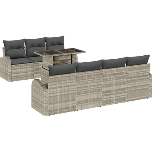  Set vrtnih sofa od 8 dijelova s jastučićima Svjetlosiva Poly ratan 2-sjedalna vrtna sofa sa skladi&amp;scaron;tem i jastučićima Svjetlosiv Slike