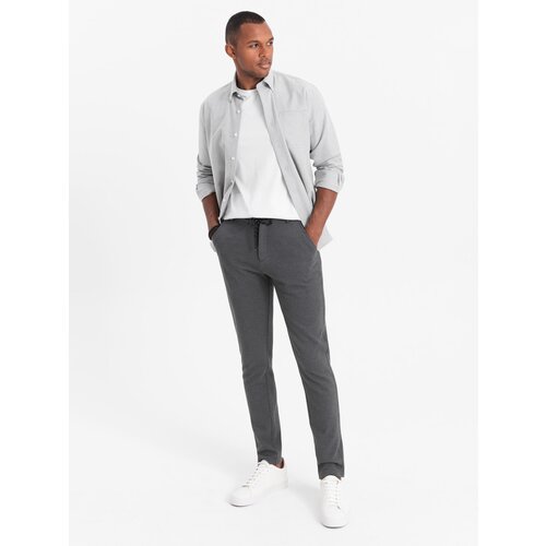 Ombre Men&amp;#039;s knitted pants with elastic waistband - dark grey Slike