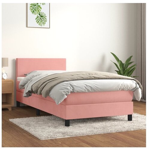 vidaXL Box spring postelja z vzmetnico roza 90x190 cm žamet Cene