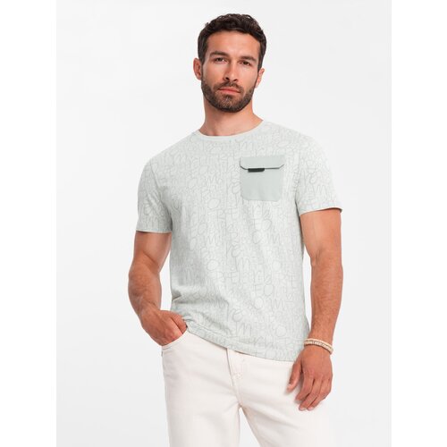 Ombre Men's cotton t-shirt with letter print and pocket - yellow-green Cijene