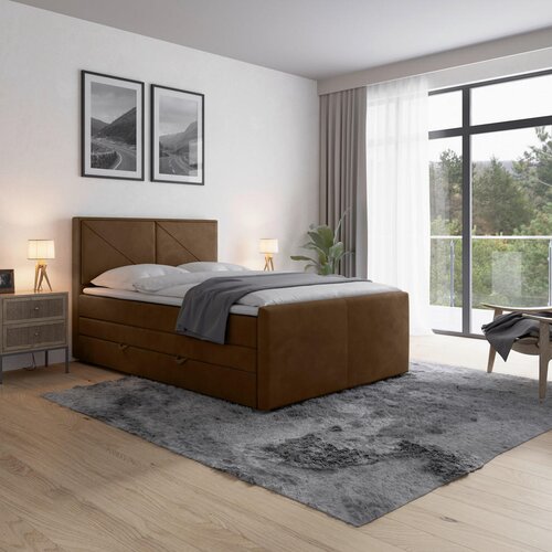 MID.YOU POSTELJA BOXSPRING 120 cm x 200 cm , les, kovina, umetna masa, tekstil rjava Cene