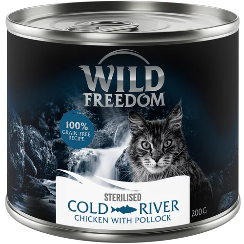 Wild Freedom Adult Sterilised 6 x 200 g - receptura bez žitarica - Cold River Sterilised – piletina s crnim bakalarom