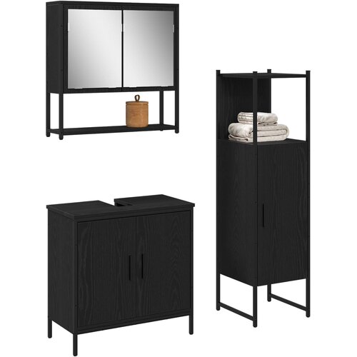  Set namje&amp;scaron;taja za kupaonicu 3 kom. Crna 33 x 33 x 113,5 cm Slike