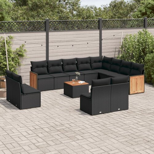 vidaXL 13-dijelni set vrtnih sofa s jastucima poliratan crni Cijene