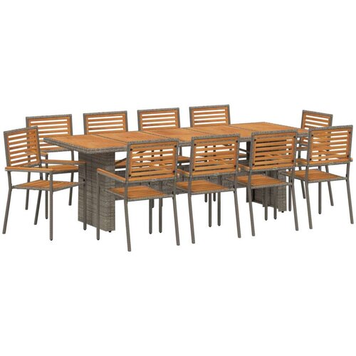  Set za vrtnu blagovaonicu od 11 komada Sivi poli rattan akacija stolice za vrt s jastučićima 2 kom Sivi poli rattan Cene