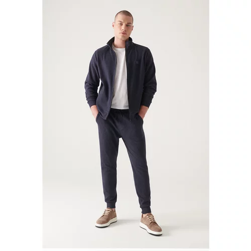 Avva Men's Navy Blue Striped Standard Fit Regular Fit Jogger Sweatpants