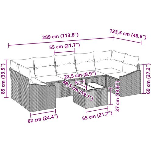  Set od 8 vrtnih sofa s jastučićima smeđi poli ratan Slike