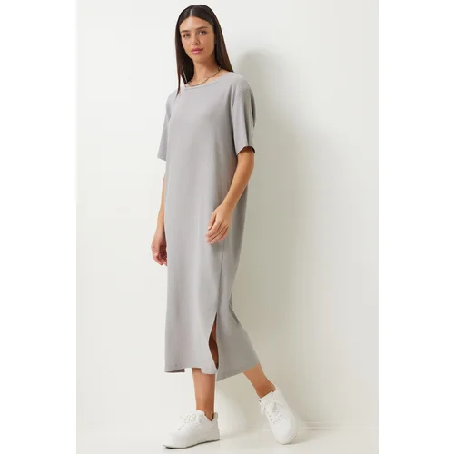  Women's Gray Loose Long Daily Summer Knitted Dress