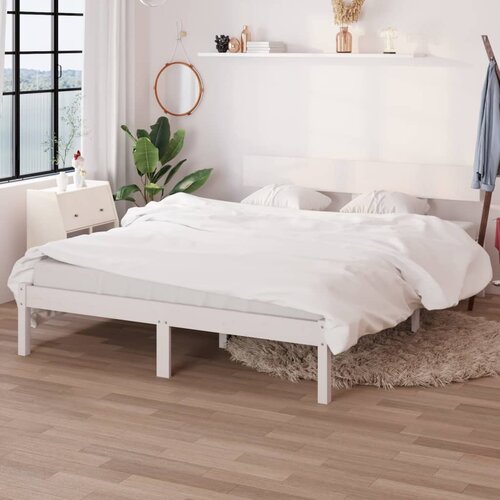 vidaXL posteljni okvir bel iz trdne borovine 150x200 cm UK King Cene