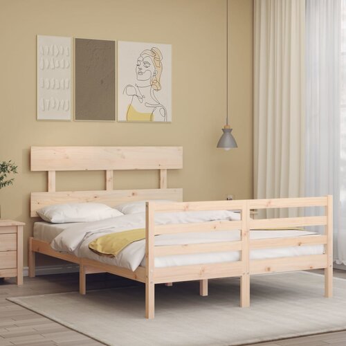 The Living Store Posteljni okvir z vzglavjem 140x200 cm trden les - Posteljni Okvir, (21529794) Slike