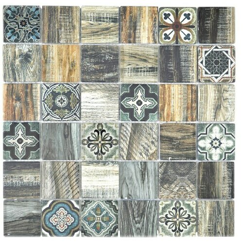  Mozaična ploščica Quadrat Crystal XCM WOOD 500 (30 x 30 cm, Zelena/Rjava, Sijaj) Cene