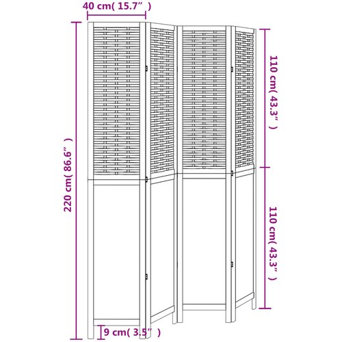  Sobna pregrada s 4 panela tamnosmeđa masivno drvo paulovnije 40 x 220 cm Slike