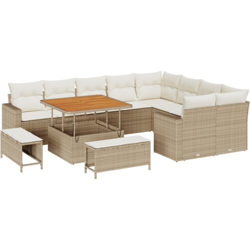  12-dijelni vrtni sofa set s jastucima bež poli ratan akacija Slike
