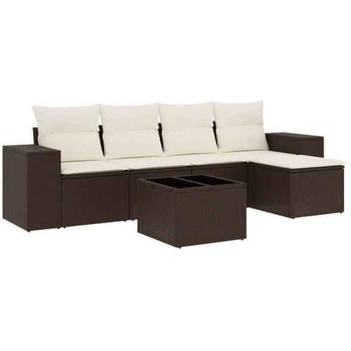 VidaXL 6-dijelni set vrtnih sofa od poliratana s jastucima smeđi Slike