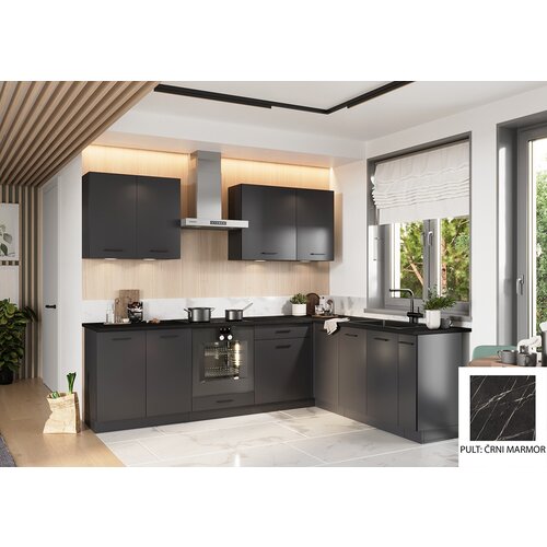 Stolkar KOTNI KUHINJSKI SESTAV ANIKA 200 X 260 CM - ANTRACIT SIVA-�rni marmor Cijene