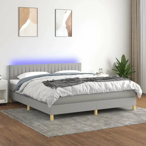  Box spring postelja z vzmetnico LED sv. siva 180x200 cm blago, (20789228)