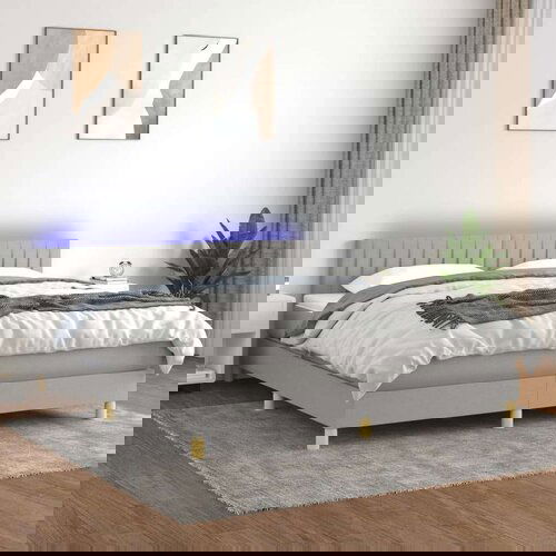  Box spring s madracem LED svjetlosivi 180x200 cm tkanina Slike