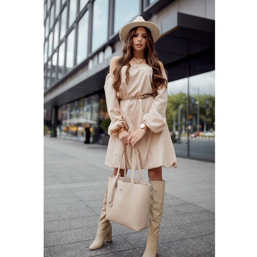 Fasardi Oversized trapezoidal dress with a puffed bottom beige Slike