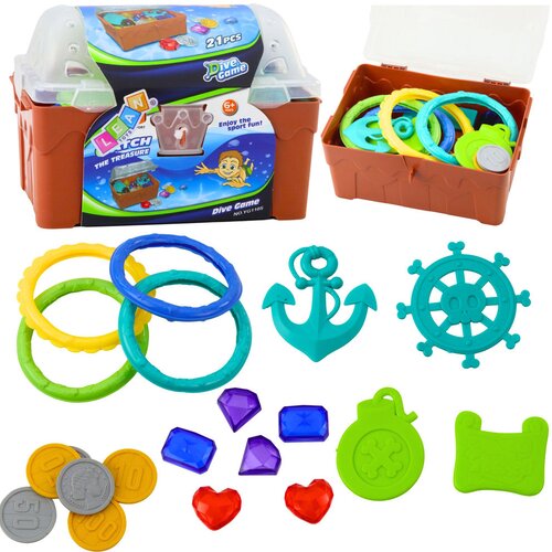Treasure Chest Set for Diving and Water Fun, Brown, 21 pcs. Slike