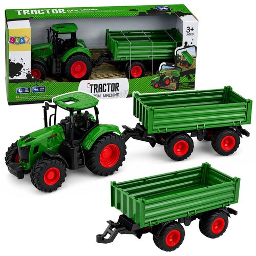  Agricultural Farm Tractor with Tipper Trailer Rubber Wheels Green 1:24 Cene