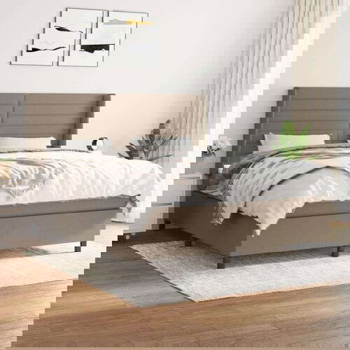  Box spring postelja z vzmetnico taupe 160x200 cm blago, (20894837) Slike