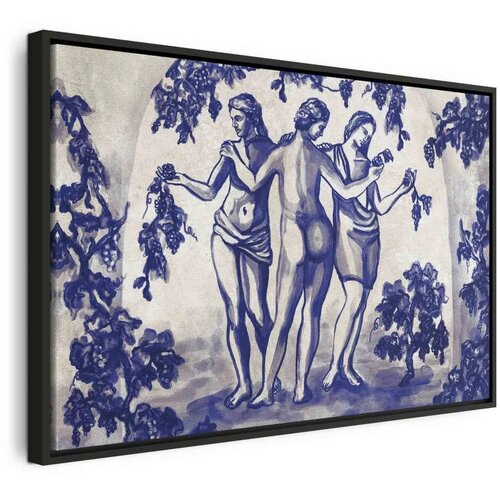  Slika - Ancient vineyard - three women in a portal painted with blue ink 60x40 U crnom drvenom okviru Cene