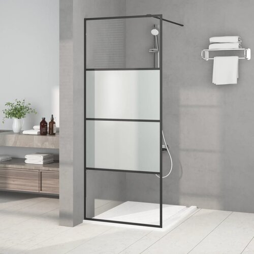 Pregrada za tu&scaron; crna 80 x 195 cm s napola mutnim staklom ESG Cene