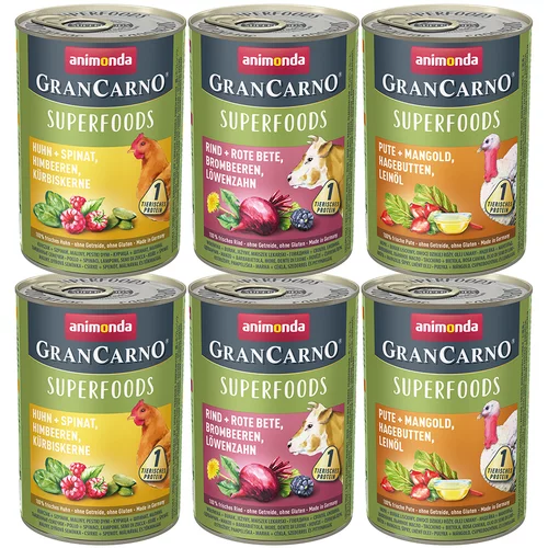 Animonda GranCarno Adult Superfoods 24 x 400 g - Miks paket 3 sorte
