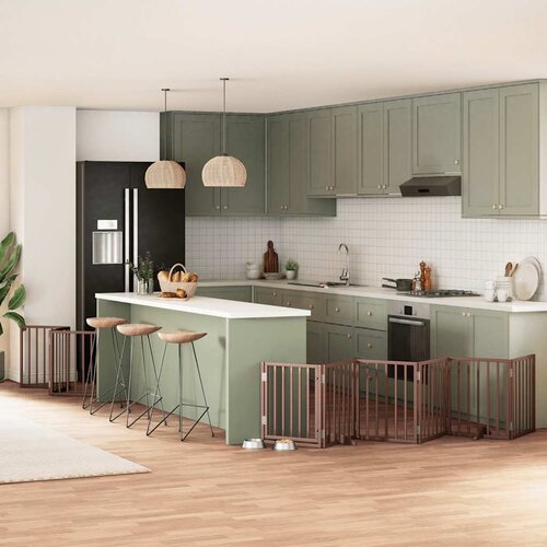  Vrata za pse s vrata&amp;scaron;cima 9 panela sklopiva 450 cm drvo topole Smeđa 50 x 60 x 2 cm Slike