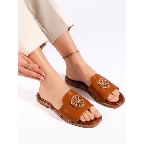 Shelvt Women&amp;#039;s flat camel slippers Slike