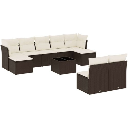 VidaXL 10-dijelni set vrtnih sofa od poliratana s jastucima smeđi Slike