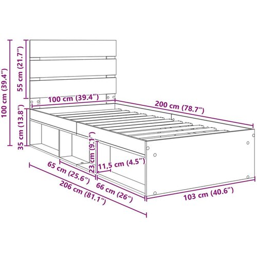  Okvir za krevet s uzglavljem Dimljeni hrast 100 x 200 cm Slike