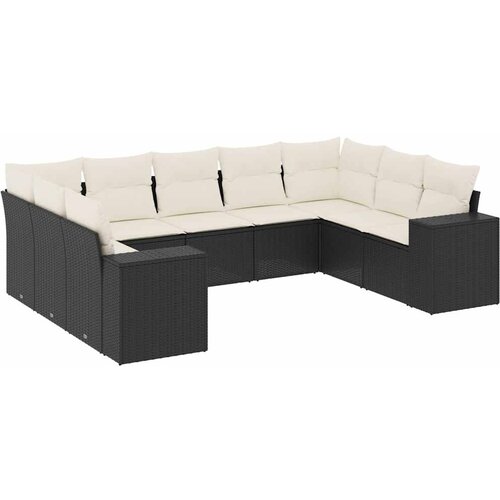  9-dijelni set vrtnih sofa s jastucima crni od poliratana Crna Slike
