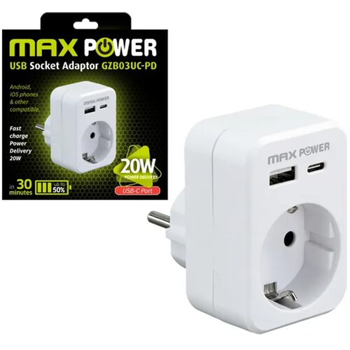 Max Power Utikač s USB punjačem GZB03UC-PD, USB-A i USB-C, 20 W Cene