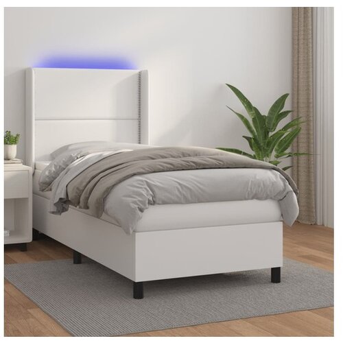  Box spring postelja z vzmetnico LED bel 100x200 cm umetno usnje Cene