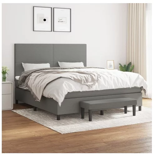  Box spring postelja z vzmetnico temno siva 160x200 cm blago