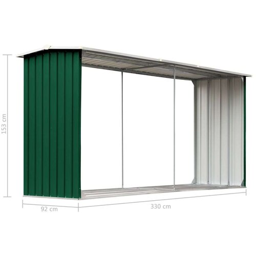 VidaXL Vrtna lopa za drva pocinkano jeklo 330x92x153 cm zelena Slike