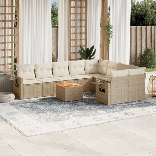 VidaXL 10-dijelni set vrtnih sofa s jastucima bež od poliratana Slike