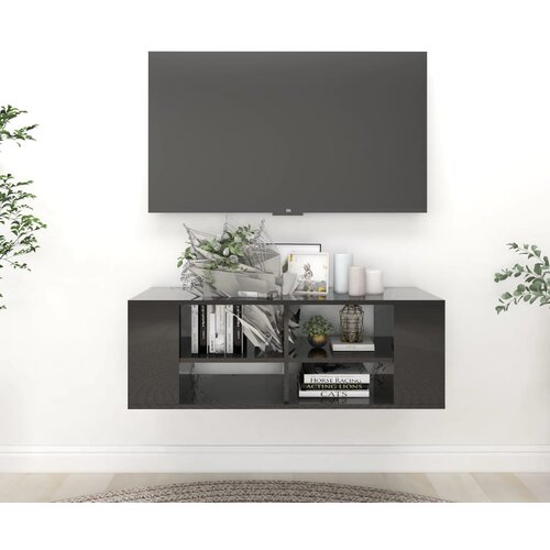 The Living Store Stenska TV omarica visok sijaj črna 102x35x35 cm iverna plo&amp;scaron;ča - TV Omarica, (21375006) Slike