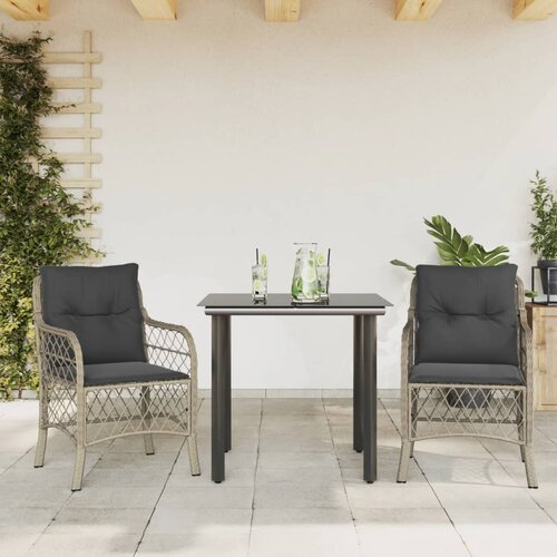  3-dijelni bistro set s jastucima svjetlosivi od poliratana Siva Dužina stola 80 cm Slike