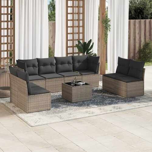 vidaXL 9-dijelni set vrtnih sofa od poliratana s jastucima sivi Cijene
