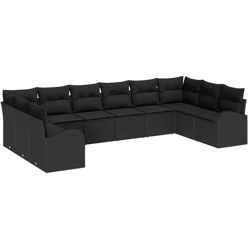 vidaXL Vrtna sedežna garnitura z blazino 10 pcs Črna poli ratan, (5000135876) Cene