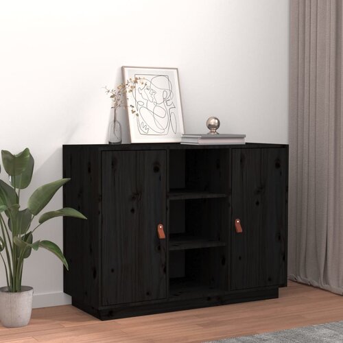 VidaXL Komoda črna 100x40x75 cm trdna borovina Slike