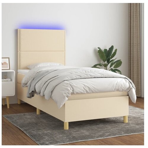  Box spring postelja z vzmetnico LED krem 90x190 cm blago Cene