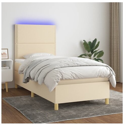  Krevet box spring s madracem LED krem 90x190 cm od tkanine Cijene