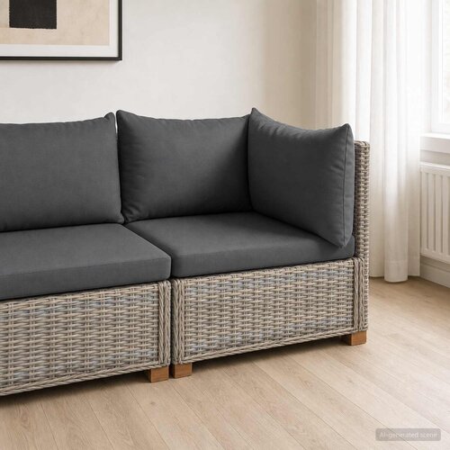 Kutna sofa s jastucima GENDT Prirodni ratan Kubu siva Cene