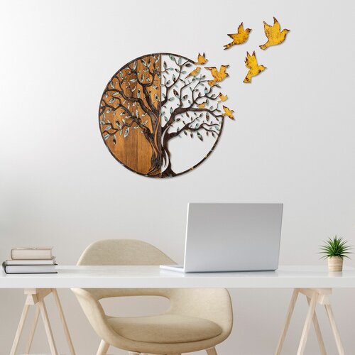 Wallity tree and birds - 322-A multicolor decorative wooden wall accessory Slike