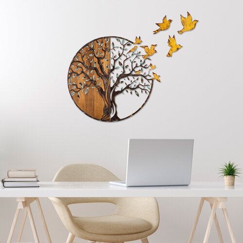 Wallity Zidna dekoracija Drvo i ptice - 322-A, 92x71x3 cm, Smeđa Cijene