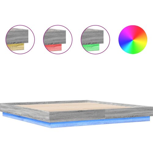  Okvir kreveta s LED svjetlima siva boja hrasta 200 x 200 cm Slike